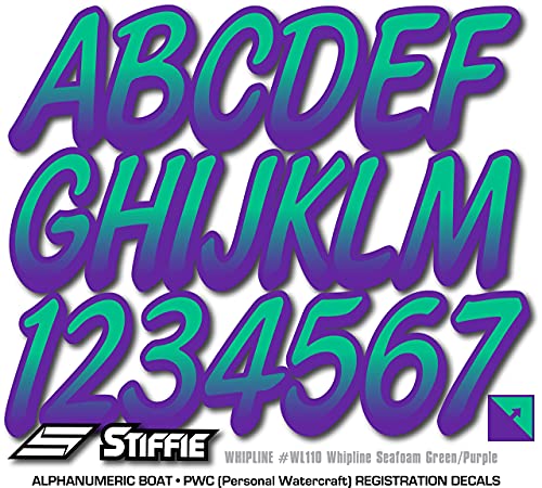 Image of STIFFIE Whipline Seafoam Green /Purple 3 inch Alpha-Numeric Registration Identification Numbers Stickers Decals for Boats & Personal Watercraft