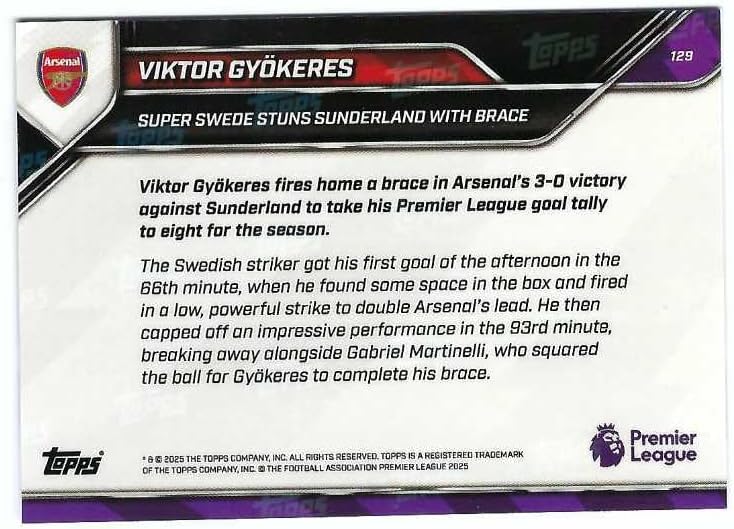 VIKTOR GYOKERES 2025-26 Topps Now EPL English Premier League Card #129 ORANGE FOIL PARALLEL #05 of only 25 Made! Arsenal FC Sweden