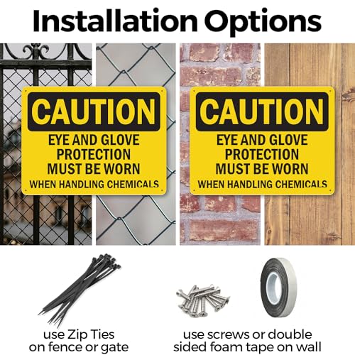 Signmission OS-2PACK-CS-P-710-L-19158 2 Pack) Eye And Glove Protection Must Be Worn When Handling Chemicals Osha Caution Sign 10 Inch X 7 Inch Plastic Sign thumb #2