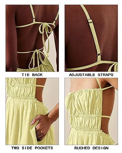 Image of VIUTIL Flowy Maxi Dress for Women Summer Cotton Backless Beach Long Dress with Pockets 2026