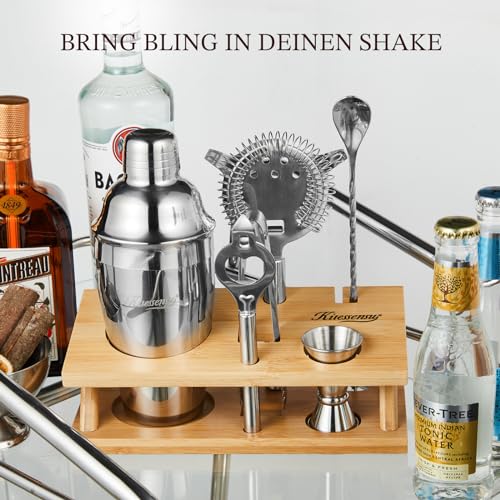 image for KITESSENSU Cocktail Shaker Set Bartender Kit, 6-Piece Silver Bar Set w