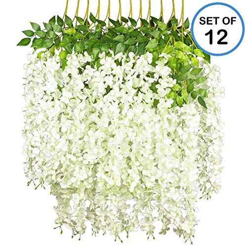 GPARK 12 Pieces Wisteria Artificial Flower 45 inch Bushy Silk Vine Ratta Hanging