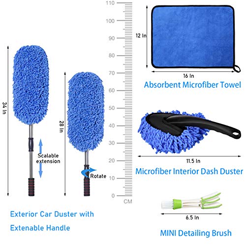 Jaronx 4Pcs Car Duster Brushes Set, Scratch Free Car Dusters With Extendable Handle Dirt Cleaning Brush, Auto Duster Brush, Detailing Brush, Microfiber Towel Car Duster Interior Exterior Dusting Tools #TOP2
