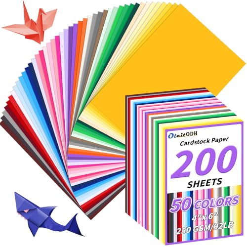 4" x 6" Cardstock 50 Colors, 200 Pack Colorful Thick Paper Cardstock Blank Colored Cards Stock for Invitations, Greeting Cards Making, Postcards, Photos, 250GSM Thick Paper Colorful