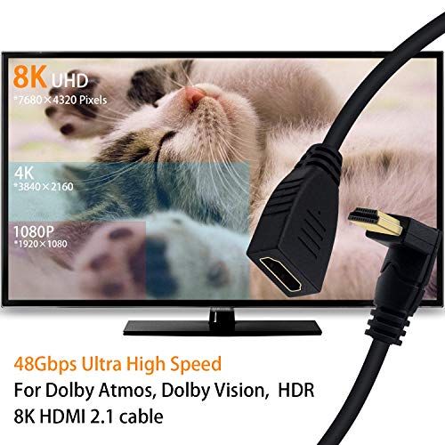 Poyiccot 8K Hdmi Extension Cable, Short 8K Hdmi 90 Degree Down Angle Male To Female Hdmi 2.1 Cable 48Gbps With 8K 60Hz Video And 3D Hdr For Tv/Xbox /Ps4 /Ps5 (Down M/F), 0.5Feet #TOP1