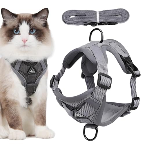 Arnés para gatos transpirable con chaleco acolchado anti-escape y elementos reflectantes 2