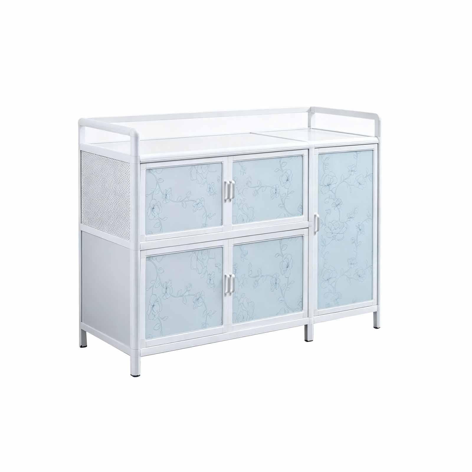 Buffet Cuisine Multifonction Aluminium Blanc Niveaux Verre Trempé Rangement