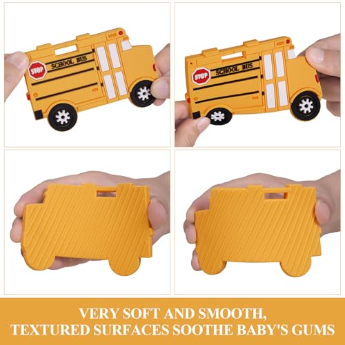 Image of Baby Silicone Teether,Sensory Chew Toys,BPA Free Soft and Effective Infant Teething Pain Relief Toys,Freezer Safe,Food Grade Silicone,Best Shower Gift for Boys and Girls (School Bus)