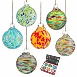 Set 6 Handgeblazen Glas Hangende Kerstbal Ornamenten Glas Gazing Ballen Geblazen Heksen Ballen Glas Decoratieve Hangende Ornamenten voor Vriendschap Tuin Patio Decor voor Vrouwen