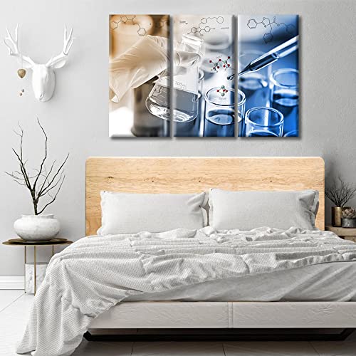 Image of Young Scientist Reagent is Dripped Into the Test Tube Pictures Artwork Wall Decor 3 Piece Clinical Laboratory Painting Black and White Wall Art Posters and Prints Framed Ready to Hang (42 inchWx28 inchH)