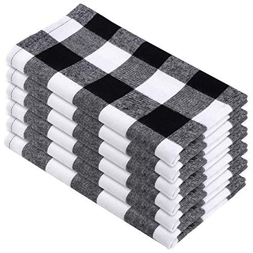 Aneco 6 Pack 18 X 18 Inch Checkered Plaid Dinner Napkin Plaid 100% Cotton Cocktail For Everyday Place Setting Decoration, Family Dinners, Festival, Party Use, Black And White #TOP22