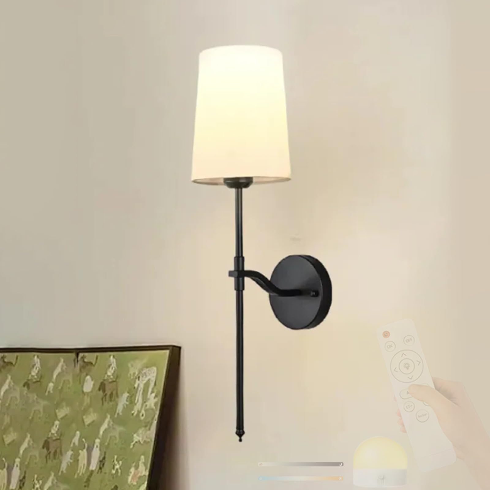 Aplique de pared LED recargable vintage con mando regulable negro 8
