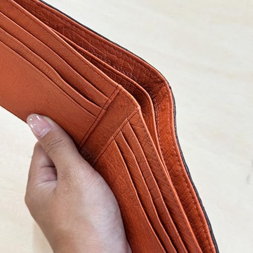 Image of HATA Brown Ostrich Leather Bifold Wallet for Men, Double-Sided Ostrich Billfold with RFID Blocking, Handmade Leather Wallet Gift for Birthday, Anniversary, Father's Day VINAMOS-36