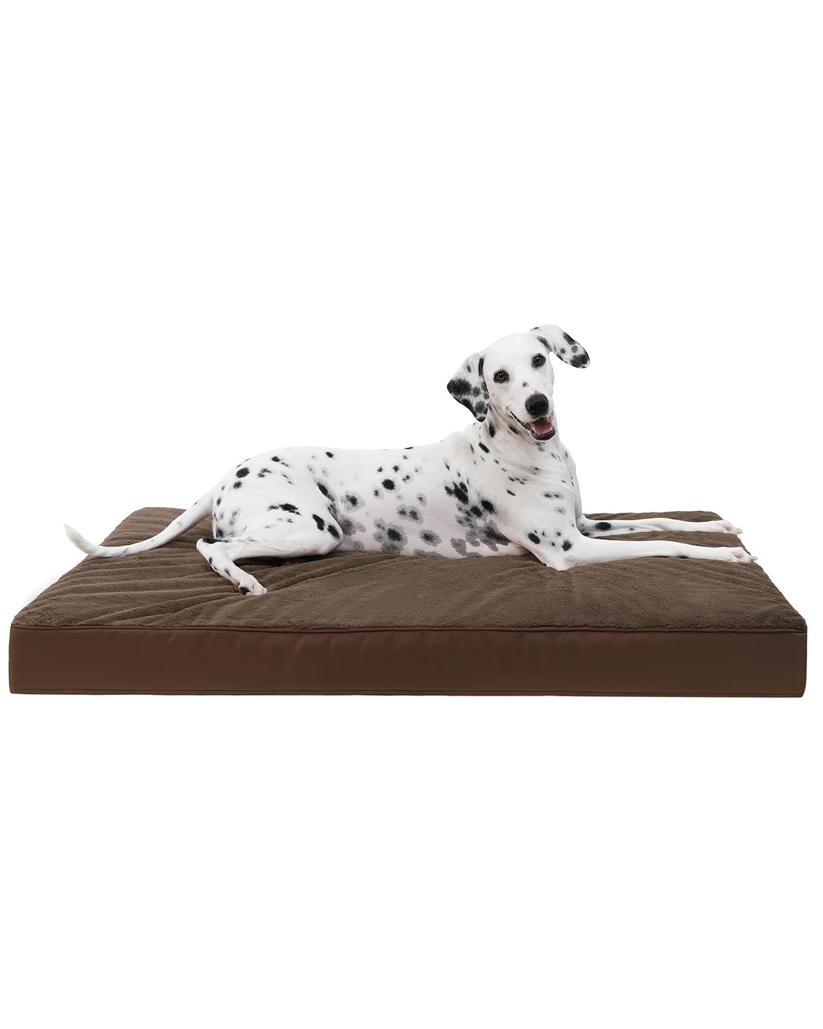 KSIIA Orthopedic Dog Bed Crate Waterproof Pet Mats for Large Dogs Deluxe Plush Washable Pet Bed with Egg Crate Foam & Removable Cover, 35 x 22 Inch, Brown