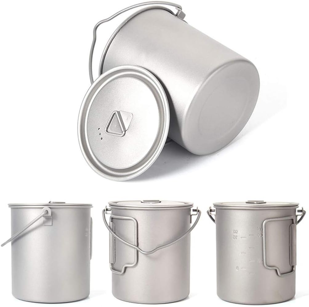 Titanium Camping Pot Weight for Backpacking Hiking, 750ml Stockpot with Foldable Handle, Screw Lid, Portable Tea Coffee Mug for Outdoor Picnic