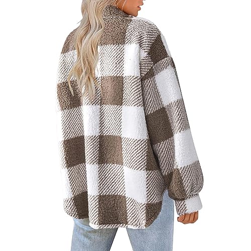 Womens Shacket Jacket Fall Winter Plaid Fuzzy Coat Vintage Shaggy Soft Comfy Button Down Shirt Jackets Front Pockets4