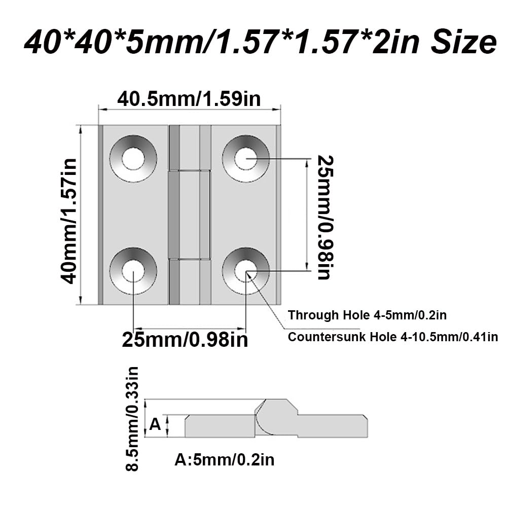 2 cerniere in lega di zinco, per cabinet, cabinet, per barca, casa, armadietti (40 x 40 x 5 mm)