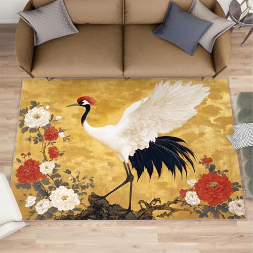 Tapis d'intérieur traditionnel grue résistant et facile à laver