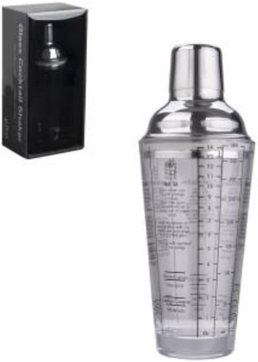 Cocktail Shaker Glass 14oz With Chrome Colored S/S Cover By Alliance Essentials - To Make Exceptional Tasting Cocktail Drink At Indoor Or Outdoor