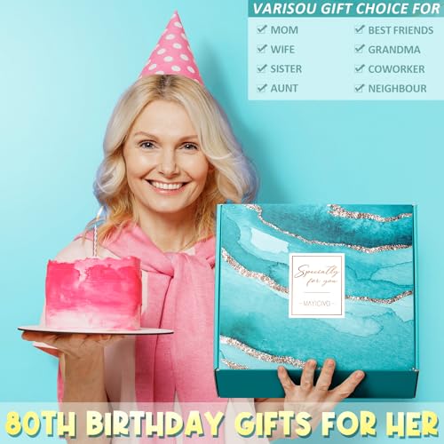 Image of MAYICIVO 80th Birthday Gifts for Women, Best 1946 Gifts Basket for 80 Year Old Women 80th Happy Birthday Ideas for Mom Sister Friend Wife Grandma w /Canvas Tote Bag