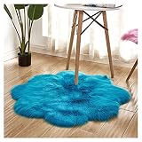 DaiHan Kunstfell-Teppiche in Blumenform, Faux Fleece flauschig Bereich Teppiche Anti-Rutsch Yoga Teppich für Wohnzimmer Schlafzimmer Sofa Boden Dunkelblau Durchmesser 90cm