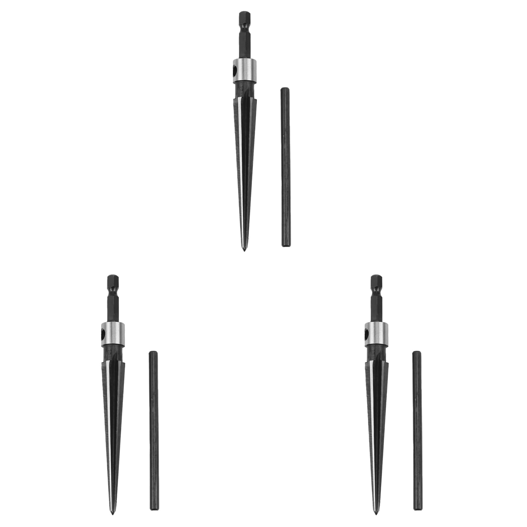 Jnchdghwa Black & Silver 3X Taper Reamer 3-13Mm Hex Shank Reamer Fluted Hand Held Steel Bridge Pin Hole Chamfer Woodworking Cutting Tool