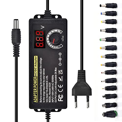 Taormey Einstellbares Netzteil 3-24V 3A 72W, Universal Netzadapter mit