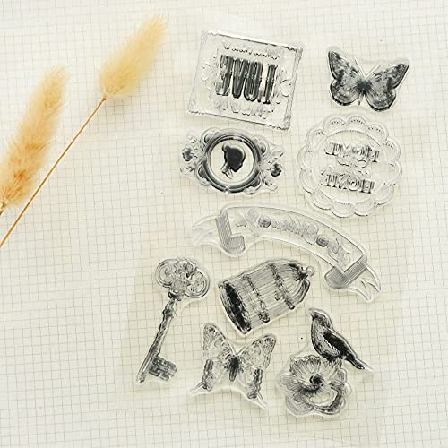 Honbay 6 Sheets Different Style Butterfly Flower Clear Stamps For Card Making Decoration And Scrapbooking #TOP4