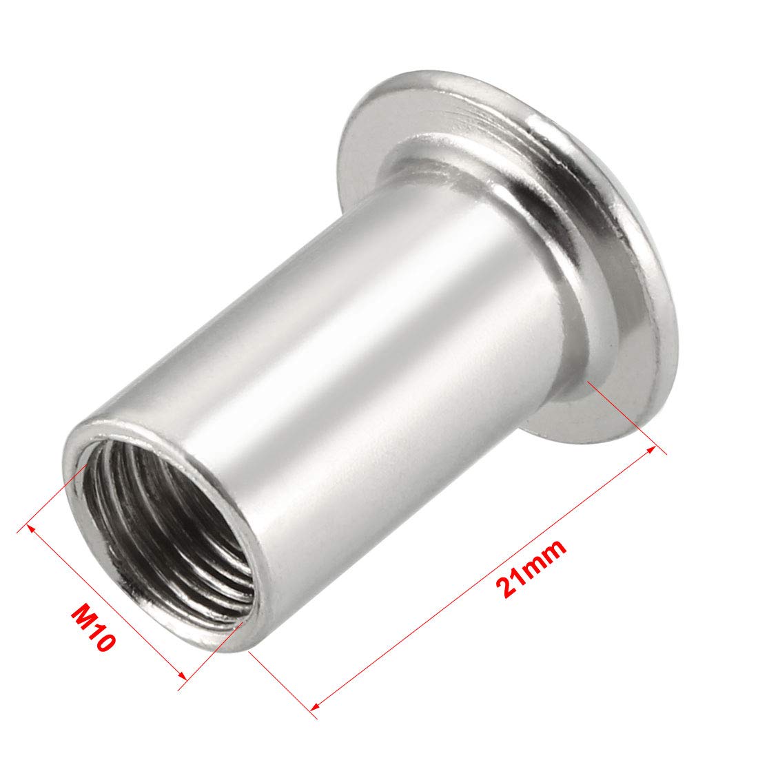 Sourcing Map Lot de 10 écrous à tête hexagonale M10 x 21 mm Plaqué nickel
