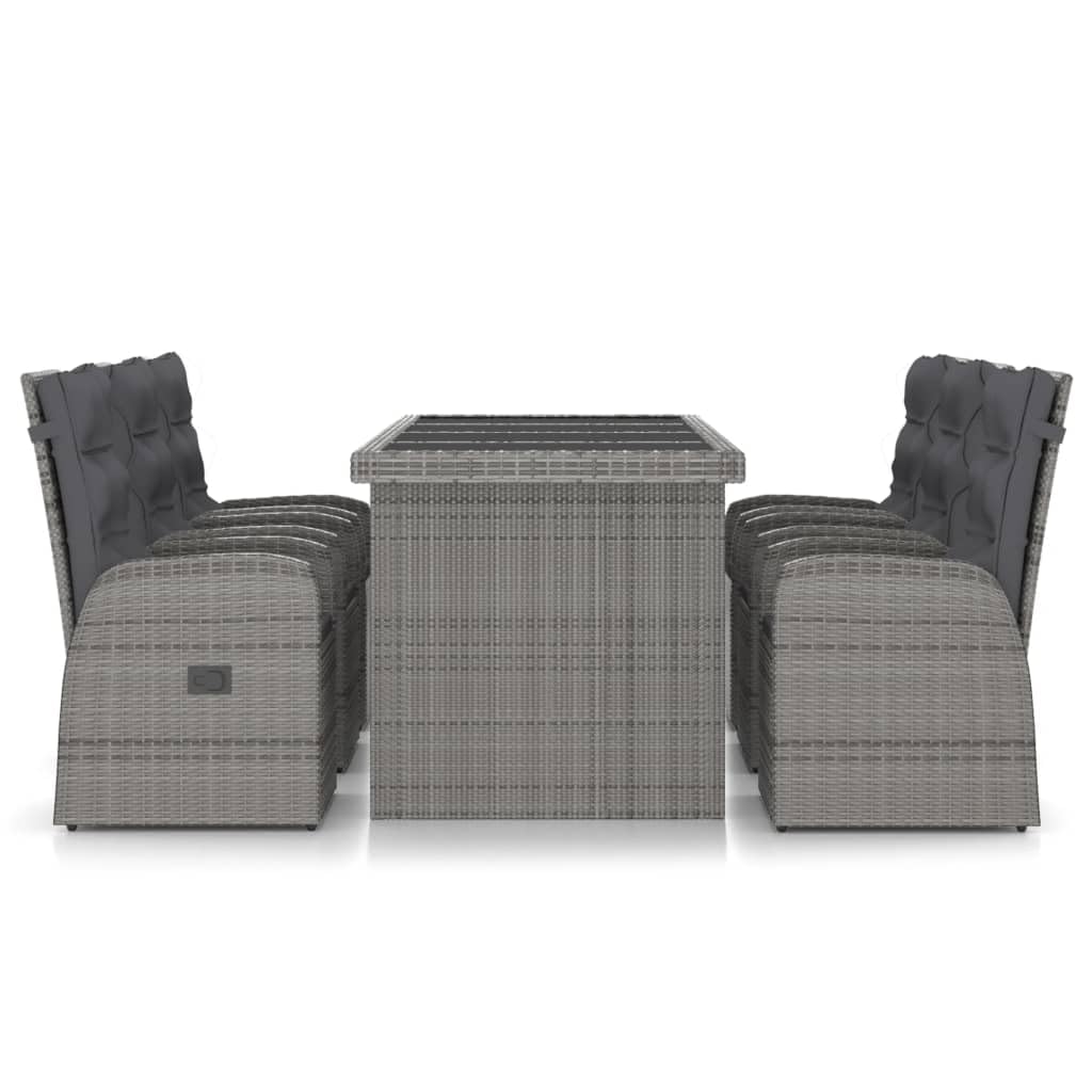 vidaXL Gartenmöbel 7-TLG. mit Auflagen Sitzgruppe Gartengarnitur Sitzgarnitur Gartenset Tisch Stühle Gartentisch Gartensessel Poly Rattan Grau