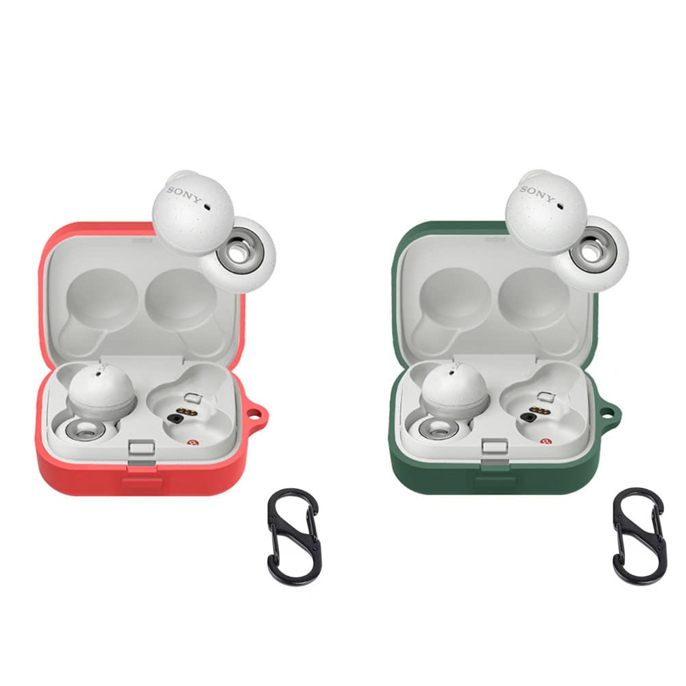 2 Pack DAYJOY Soft Silicone Protective Case Cover Compatible with Sony LinkBuds WF-L900 Earphone, Protective Skin Sleeve with Key Chain (red+Green)