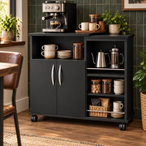 Armário Organizador de Cozinha com 2 Portas, Espaço para Frutas e Tampo para Bebedouro Preto