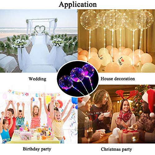 10PCS 51CM Clear LED Light Up BoBo Globos, Globo de burbujas de helio brillante colorido con palos y luces de cadena para la fiesta de cumpleaños de la boda de Navidad