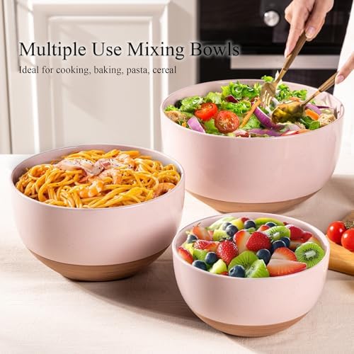 AmorArc Ceramic Mixing Bowls|Nesting Bowls Set of 3 for Kitchen|Stoneware Serving Bowls with Rustic Terracotta Underside for Mixing,Cooking,Baking,Salad| Microwave & Dishwasher Safe 4.6/2.8/1.3 Qt - Thumbnail 4