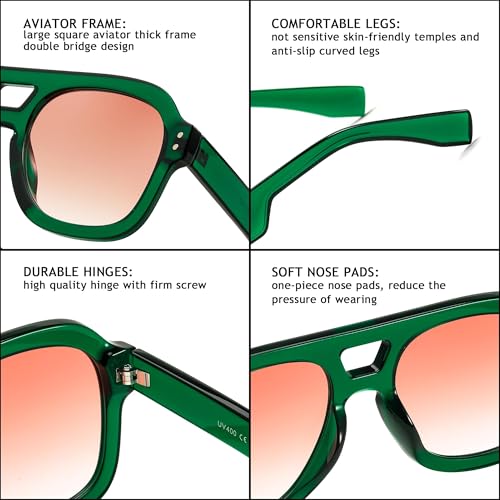 Image of FEISEDY Vintage Aviator Sunglasses Double Bridge Women Men Large Square Thick Frame Trendy Eyewear UV400 B2846