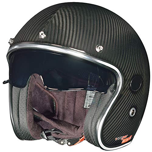 Carbon Jethelm Integralhelm Motorradhelm Chopper Café Racer Sonnenvisier Bobber, Farbe:RC-591 Carbon, Größe:M (57-58)