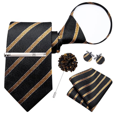 Image of DiBanGu Silk Zipper Ties for Men, Formal Pre-tied Necktie