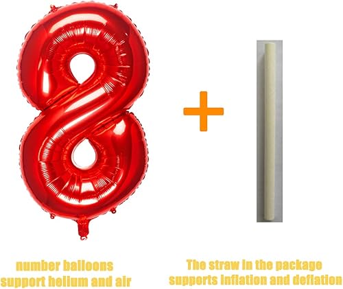 Miniatura 3 de Globos rojos del número 8 de 32 pulgadas, globos de aluminio digitales, suministros de decoración para fiestas de cumpleaños (globo rojo número 8)