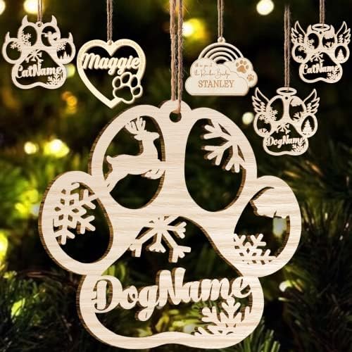 Mostefy Personalized Wooden Dog Cat Paw Ornament Christmas, Custom Dogs Cat Pet Name Ornaments, Customized Memorial Dog Ornament For Christmas Tree, Decoration Gift Wood Hanging Ornament Décor (Dog 2)