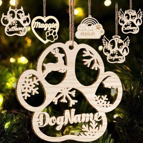 Mostefy Personalized Wooden Dog Cat Paw Ornament Christmas, Custom Dogs Cats Suncatcher Pet Name Ornaments, Customized Memorial Dogs Ornament for Christmas Tree