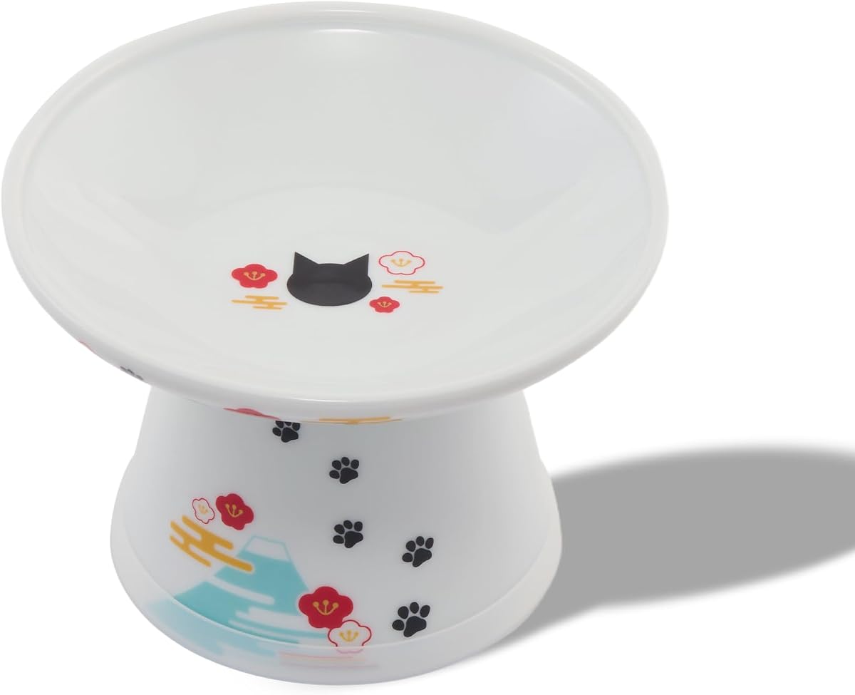 Cuenco de cerámica Necoichi extra-ancho elevado para comida para gatos (Fuji, extra-ancho)