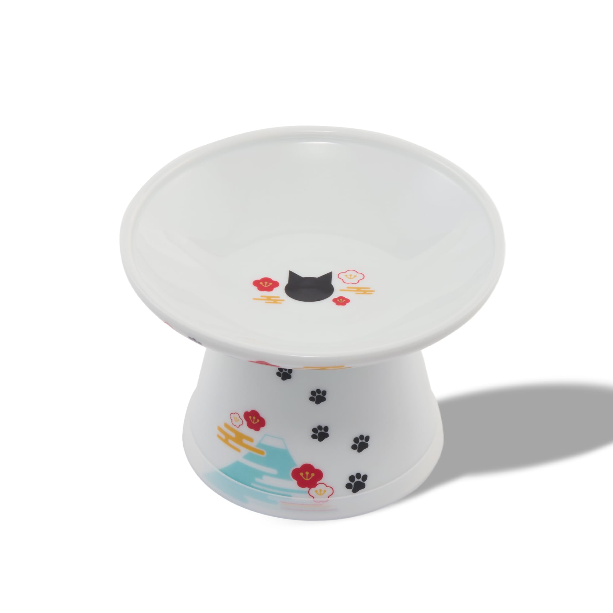 Necoichi Extra Wide Raised Cat Food Bowl (Fuji Edition, Extra Wide), White