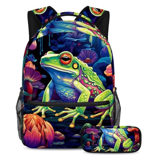 Sac à dos grenouille avec trousse pour l'école et voyage des enfants