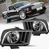 BRYGHT Headlight Assembly Fit for 2005 to 2009 Ford Mustang Left and Right Side(Black Housing & Black Reflector)