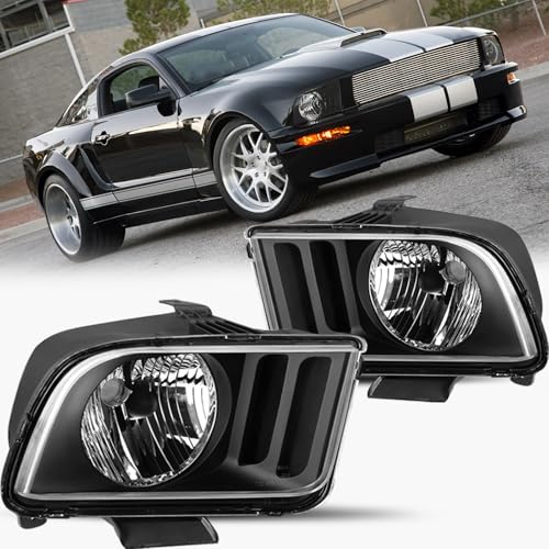 BRYGHT Headlight Assembly Fit for 2005 to 2009 Ford Mustang Left and Right Side(Black Housing & Black Reflector)