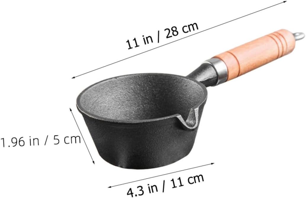SHOWERORO Mini Hot Oil Pan Butter Warmer Pot Baking Heating Holder Lead Melting Pot Milk Pan Pasta Milk Sauce Cast Iron Omelette Frying Small Tools Baby Wooden With Cover