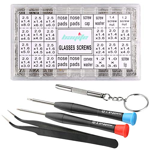 bayite Eyeglass Sunglass Repair Kit with Screws Nose Pads (4 Types, 8 Pairs) Tweezers Screwdriver 21 Types Tiny Micro Screws 1000Pcs Assortment Stainless Steel Screws for Spectacles Watch by bayite - Image 7