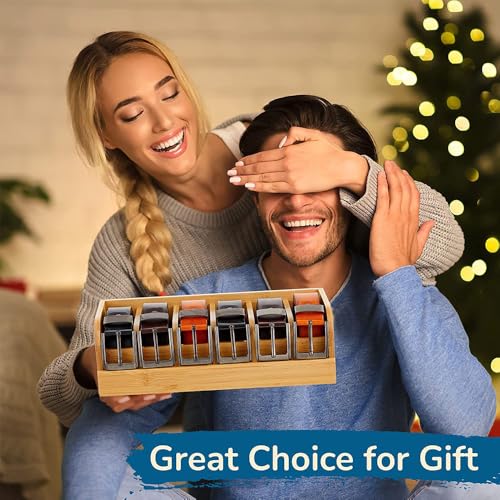 Niciksty Gürtel Aufbewahrung Aus Bambus, 6 Fächer Gürtel Aufbewahrungshalter für Closet Drawer, Gürtel-Aufbewahrungsbox Ausstellungsständer für Männer Frauen, Holzfarbe