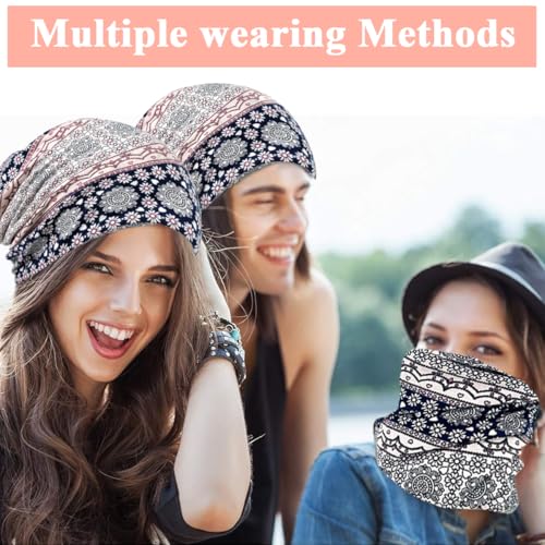 Image of PALAY Hijab Caps for Women, Floral Print Chemo Cap Slouchy Beanie Cap for Women, Fashion Skull Dwarf Hats Head Scarf for Women, Soft Stretch Running Head Scarves for Teen Girls - All Season Use