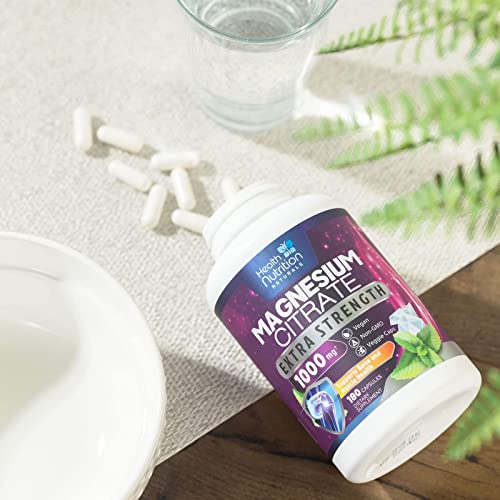 Magnesium Citrate Capsules 1000Mg - Max Absorption Magnesium Powder Capsules For Muscle, Nerve, Bone And Heart Health Support, High Absorption Citrate Complex, Gluten Free, Non-Gmo - 180 Capsules #TOP6